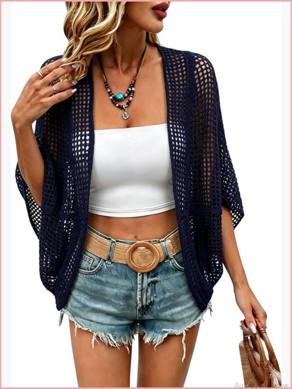 Dolman Sleeve Cardigan Open Front Lightweight Crochet Knit Boho Beach Cover Up